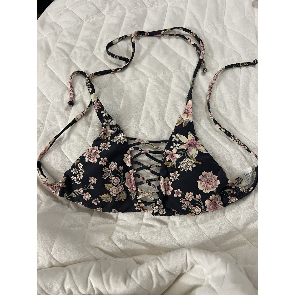 Billabong Away We Go Cami Bikini Top Black Floral Small $55